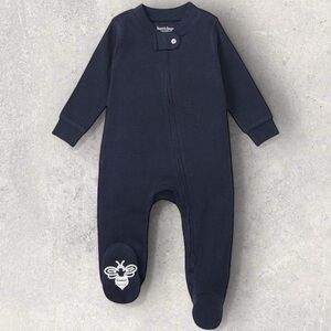 New Burt's Bees Baby Dark Blue Footie with Bee Design Boys or Girls 0-3 Months